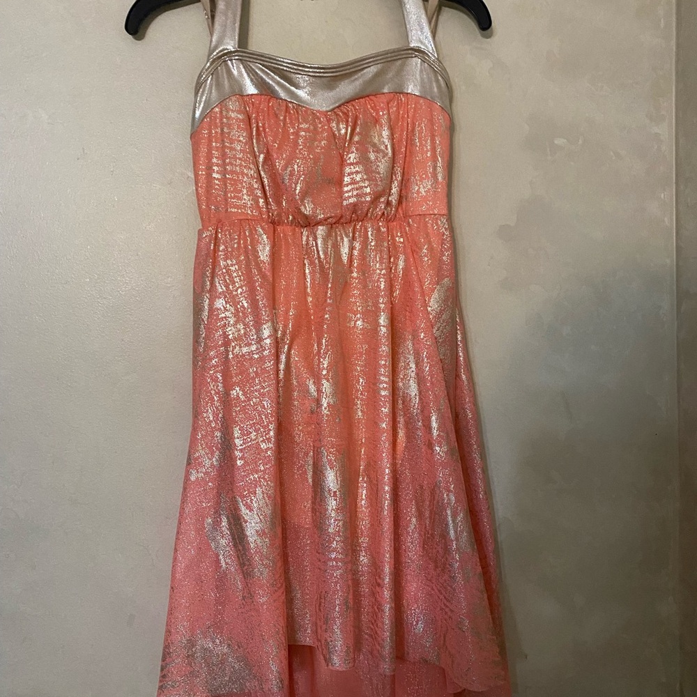 Shimmering Coral and Rose Gold Dress